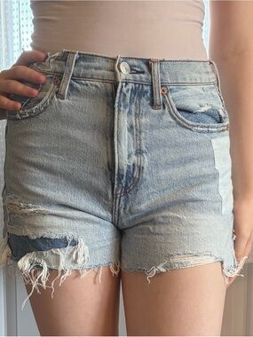 High-Rise American Eagle Distressed Pride Light Blue Denim Shorts